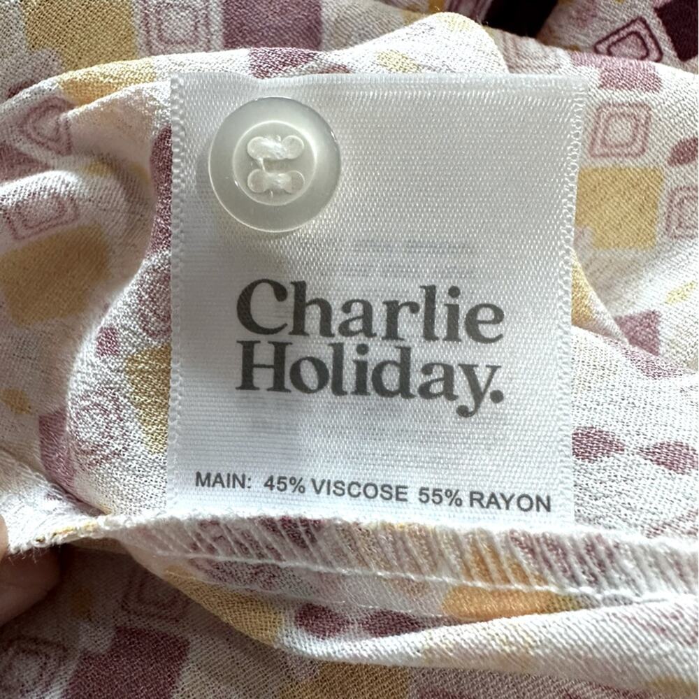 Charlie Holiday Maple Geometric Print Button Front Long Sleeve Oversized Shirt - Picture 13 of 15